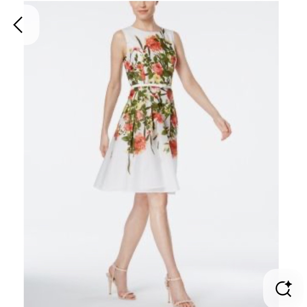 Tommy Hilfiger Floral Fit & Flare Jewel Neck Sleeveless A-Line‎ Midi Dress Sz 2